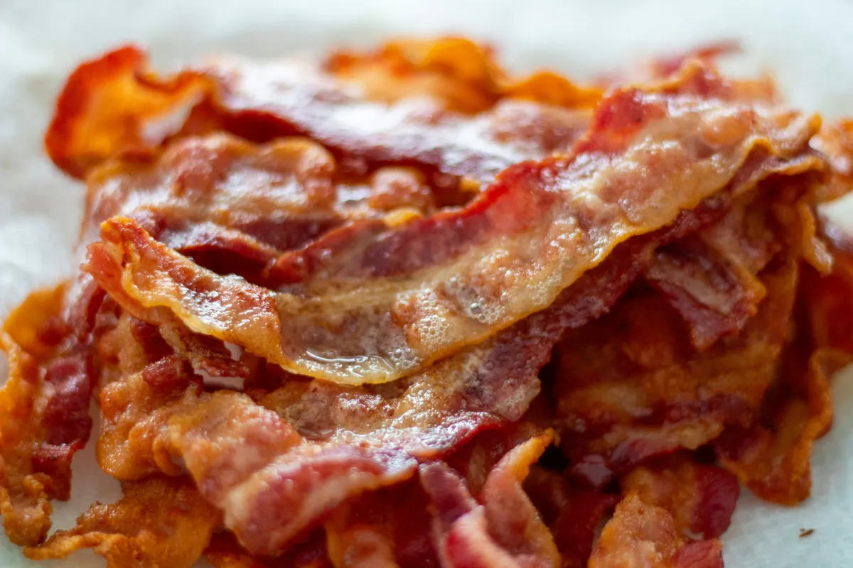 Crisp bacon rashers drained and stacked, ready for the week